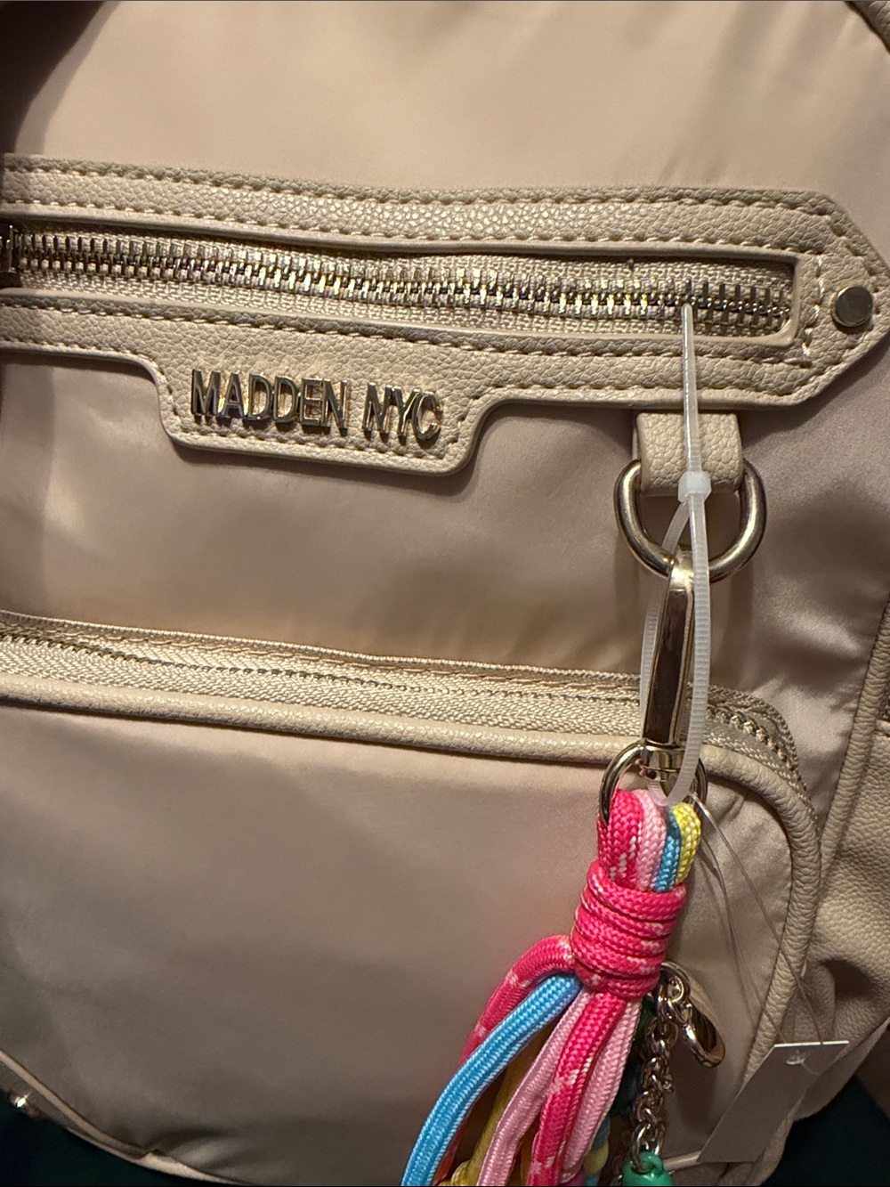 ❤️🧡Madden NYC Beige BACKPACK  Bag with Colorful Tassel🎒